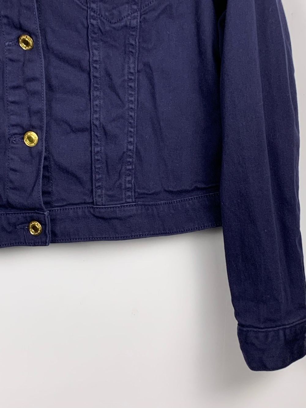 Michael Kors Denim Jacket Womens M Blue Stretch Trucker Gold Buttons Cotton - Picture 7 of 16